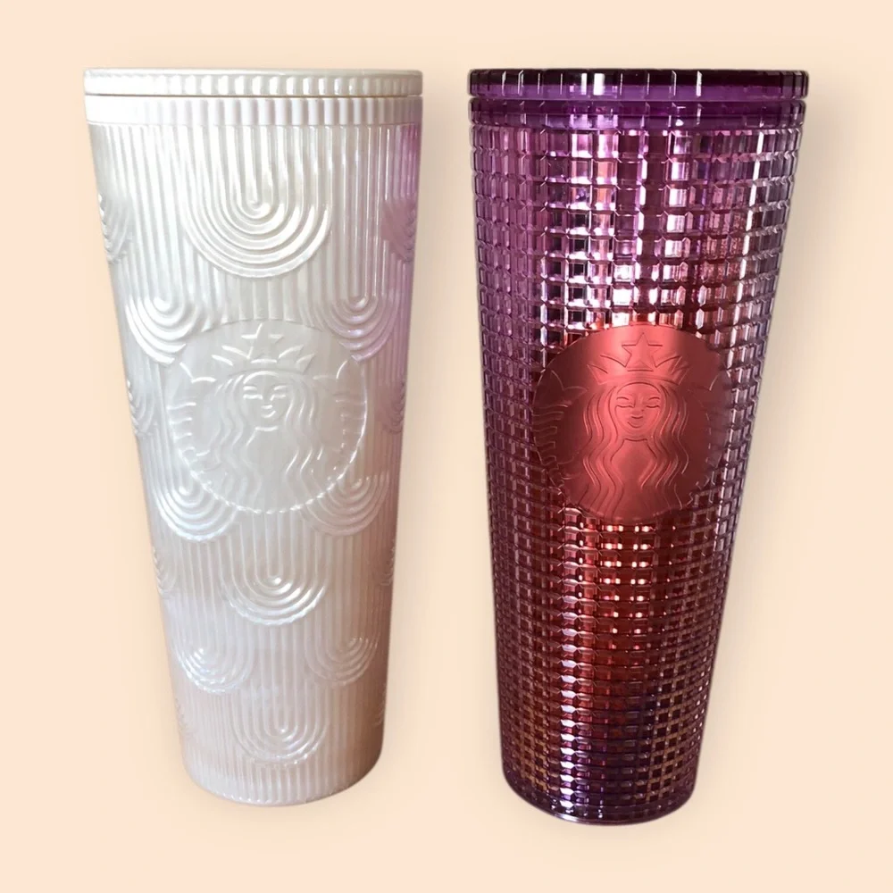 Starbucks 24oz Venti Tumbler Bundle (2) Summer Purple Kaleidoscope & White Pearl